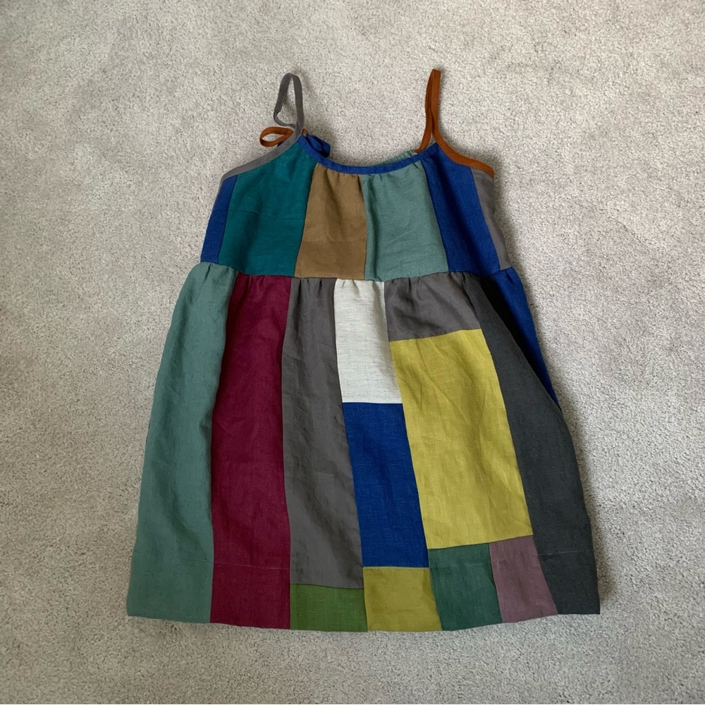 Colorful Patchwork Mini Dress 100% linen